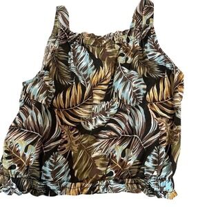 Jane + Delancey Women's Tropical Print Square Neck Sleeveless Top L Beach Casual